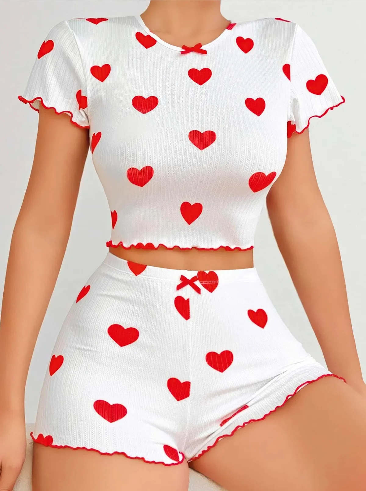 Nuvelle White Heart Print Shorts Pyjama Set
