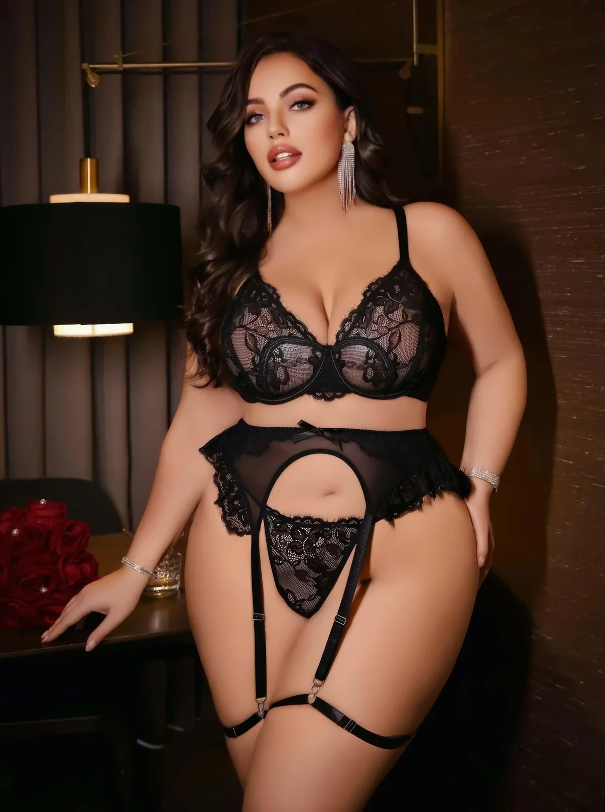 Nuvelle Black Lace Garter Set