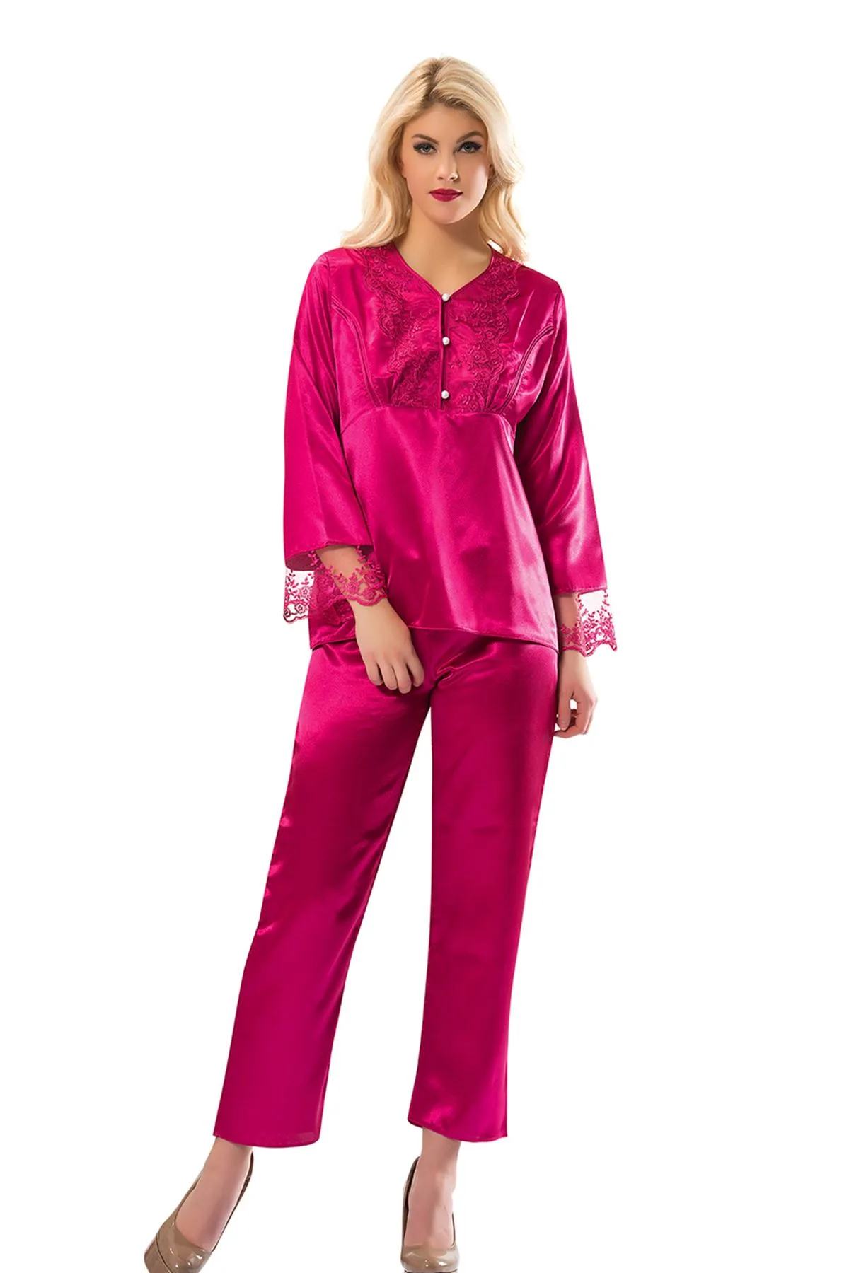 Nuvelle Fuşya Saten Pijama Takımı