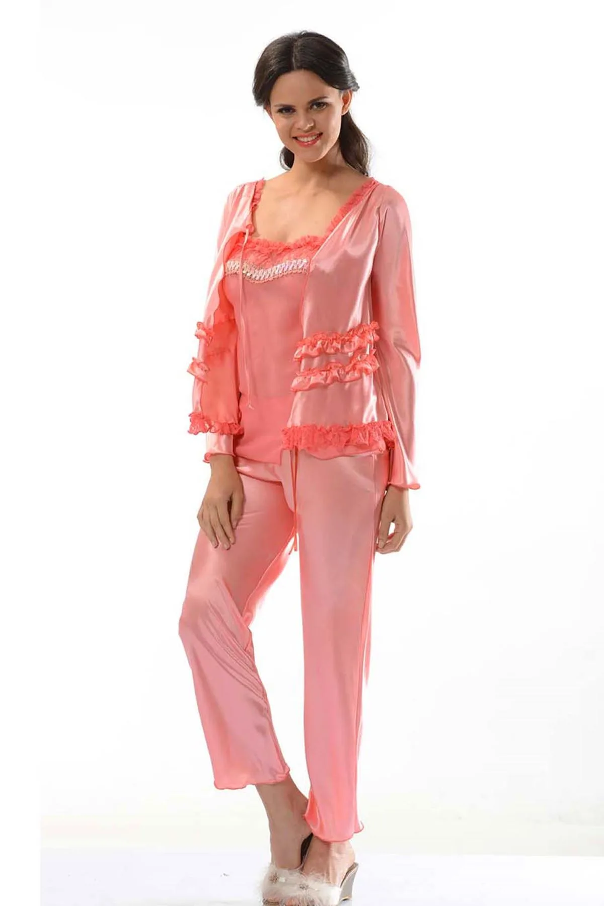 Nuvelle Nar Çiçeği Saten Pijama Takımı