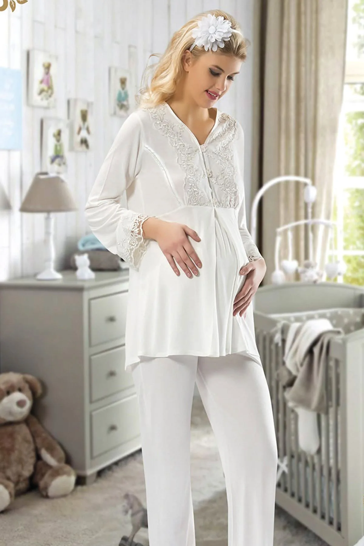 Nuvelle Ekru Hamile & Lohusa Pijama Takımı