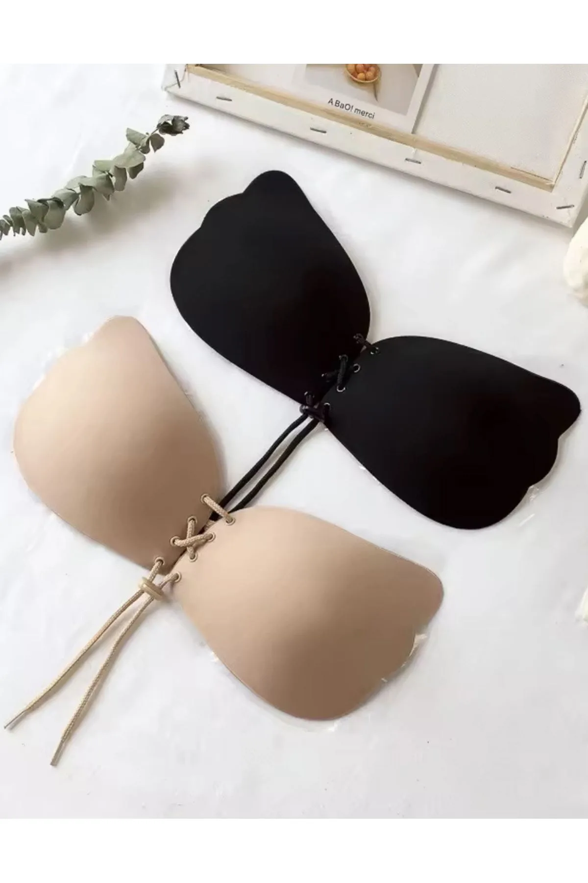 Nuvelle Siyah ve Ten Rengi 2'li Yapışkan Kelebek Sütyen